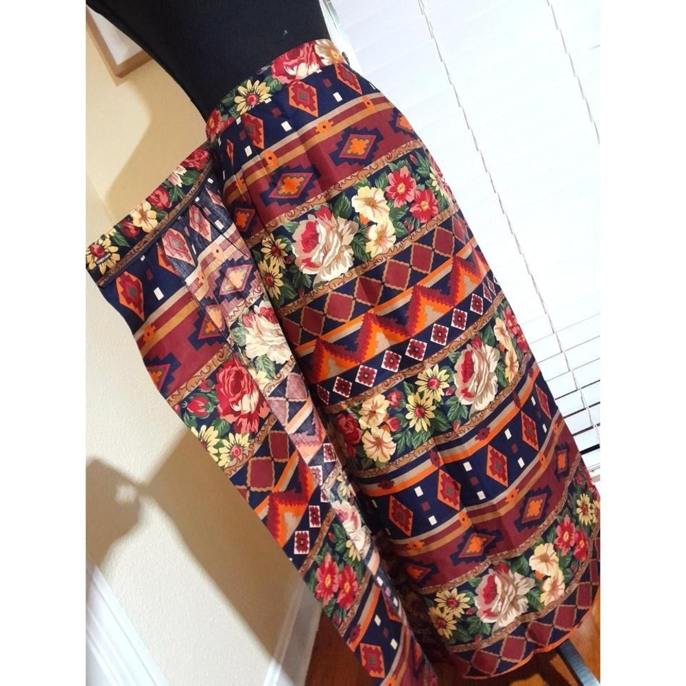 vintage boho aztec southwestern print floral long maxi wrap skirt multi color